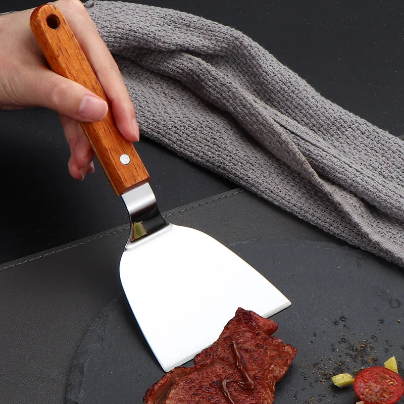 Espátula de cozinha com cabo de madeira e aço inoxidável