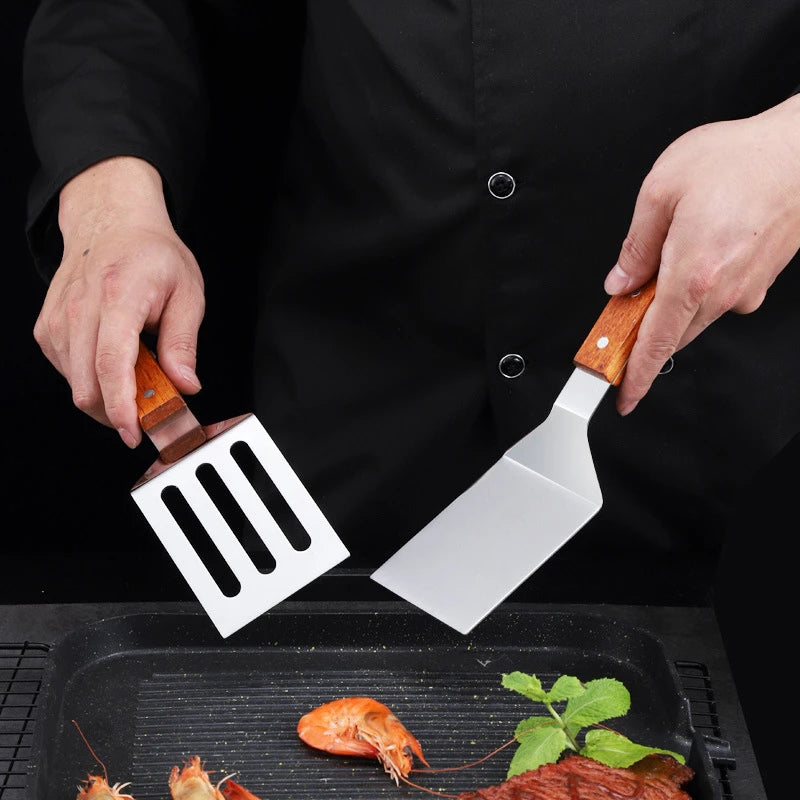 Espátula de cozinha com cabo de madeira e aço inoxidável