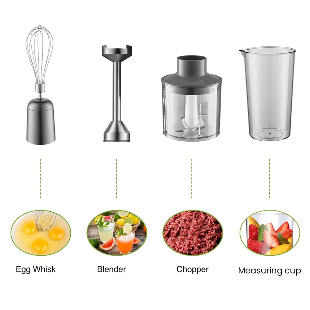 4 em 1Liquidificador, Batedeira de alimentos, copo misturador de 700ml, processador de 500ml de aço inox