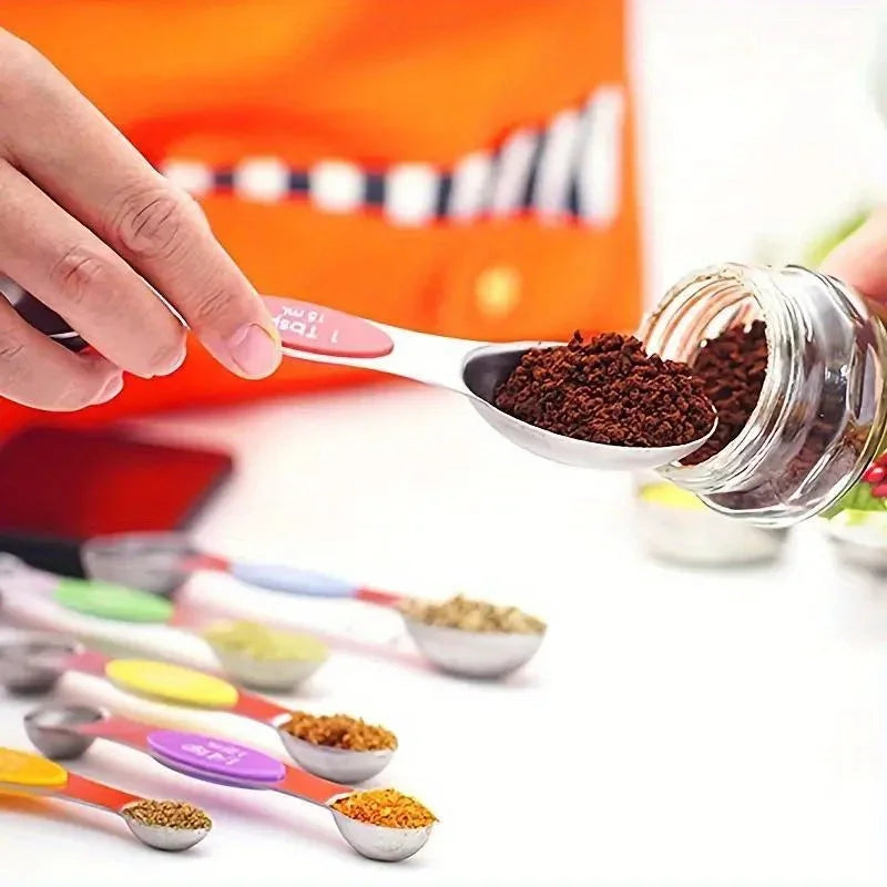 Conjunto de 9 colheres medidoras de aço inoxidável com sucção magnética