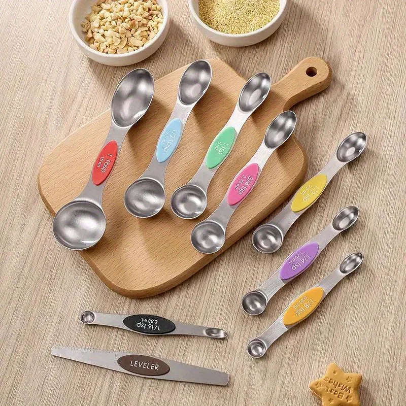 Conjunto de 9 colheres medidoras de aço inoxidável com sucção magnética