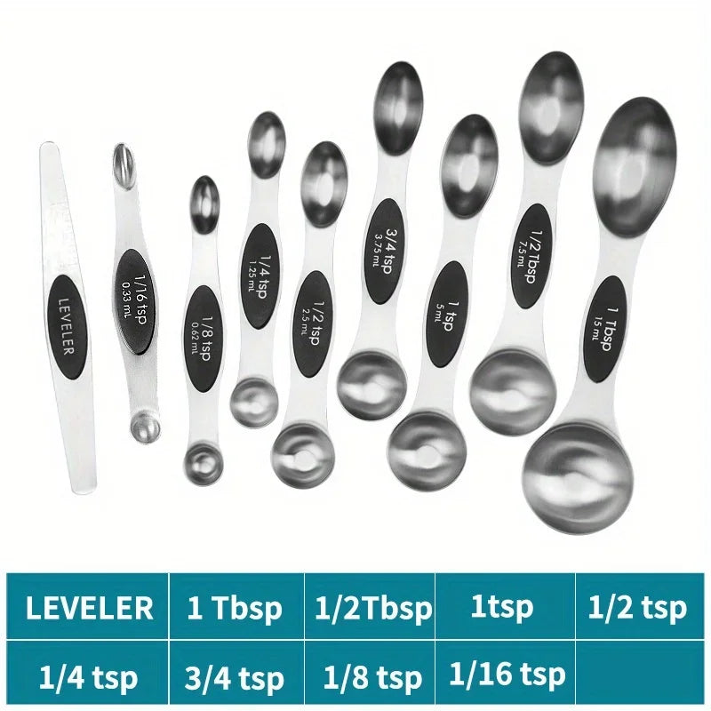 Conjunto de 9 colheres medidoras de aço inoxidável com sucção magnética