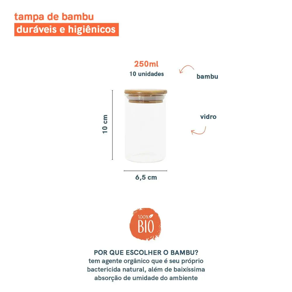 Conjunto de garrafas com tampa de bambu 10 unid.