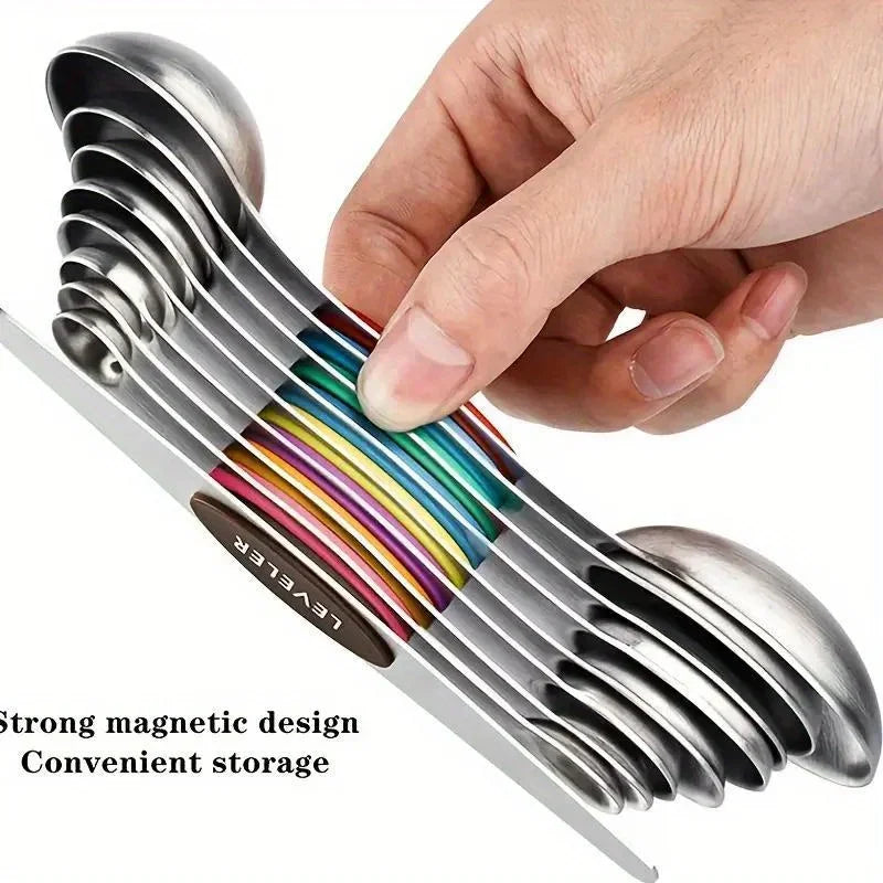 Conjunto de 9 colheres medidoras de aço inoxidável com sucção magnética